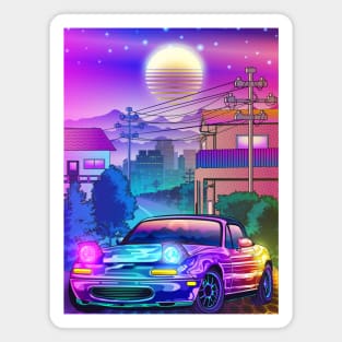 Neon MX5 Miata Synthwave Magnet